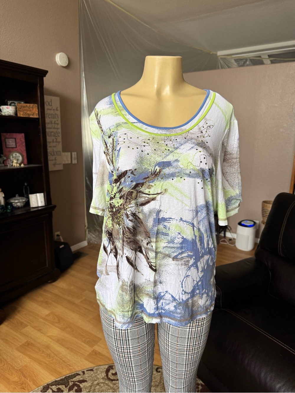 Barbara Lebek abstract print scoop neck short sleeve blouse-size XL